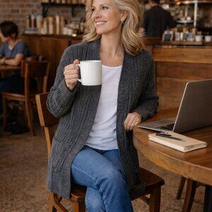 Jolie & Joy Womens XL Gray Open Front Ribbed Knit Cardigan Sweater